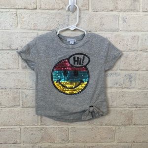 Flapdoodle smile sequin shirt